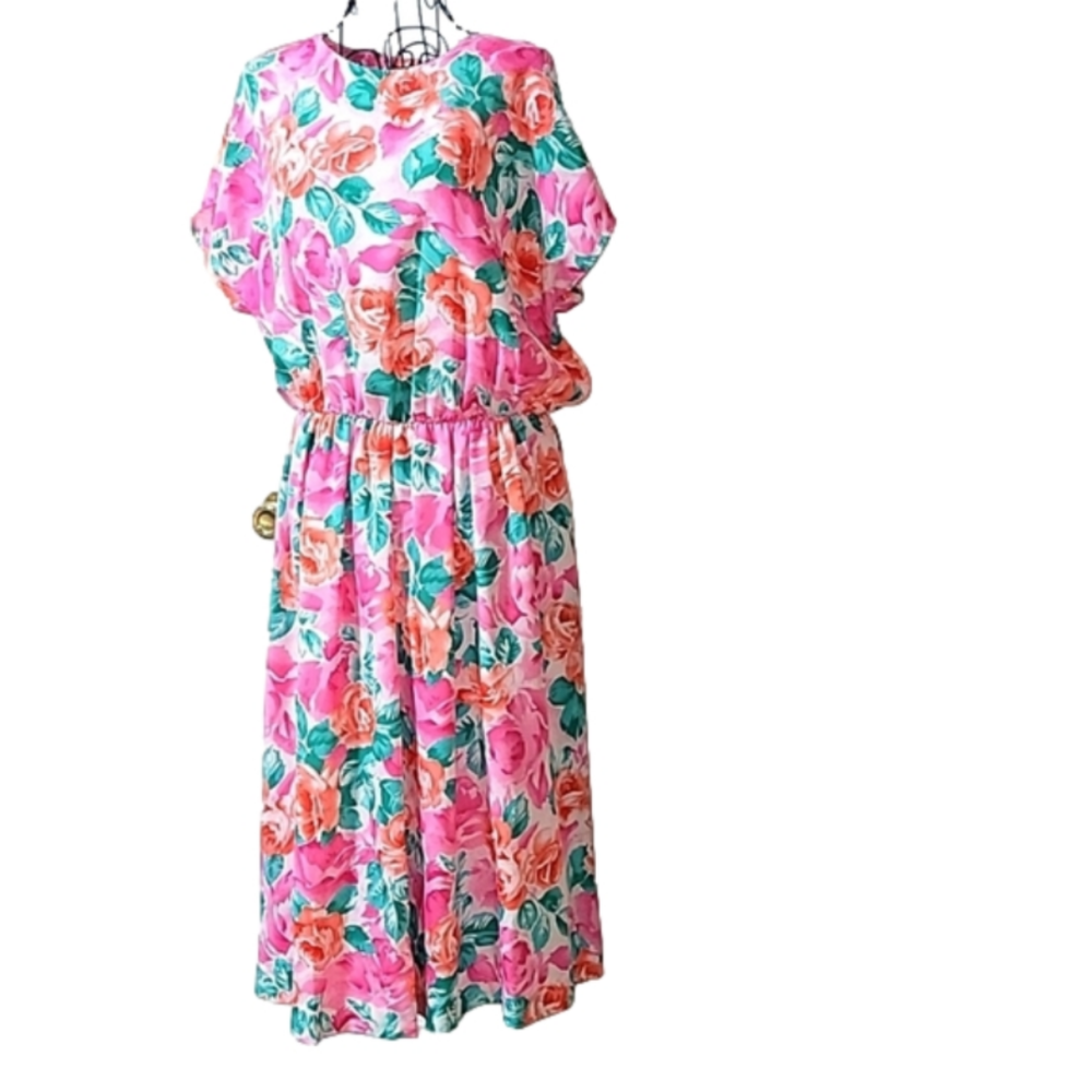 Vintage Andrea Gayle 80's floral silky dress, 16